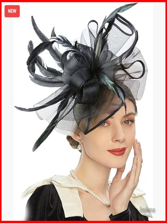 Sinamay Fascinator Pillbox Hat with Feathers Flowers for Derby Wedding main image 6